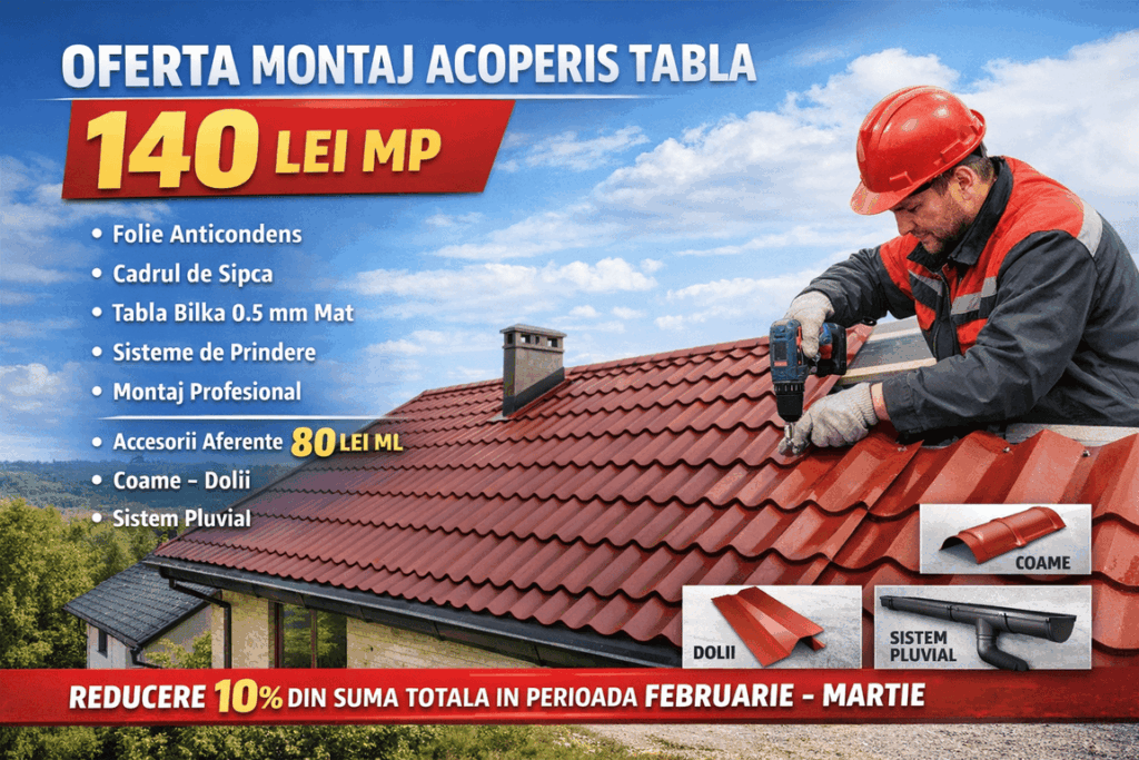 Pret Montaj Acoperis din Tabla sau Tigla Metalica 2026